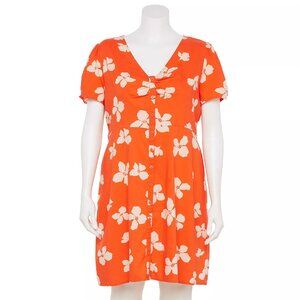 SO Orange White Floral V-neck Short Sleeve Dress Size XXL Vacation Cruise Wear